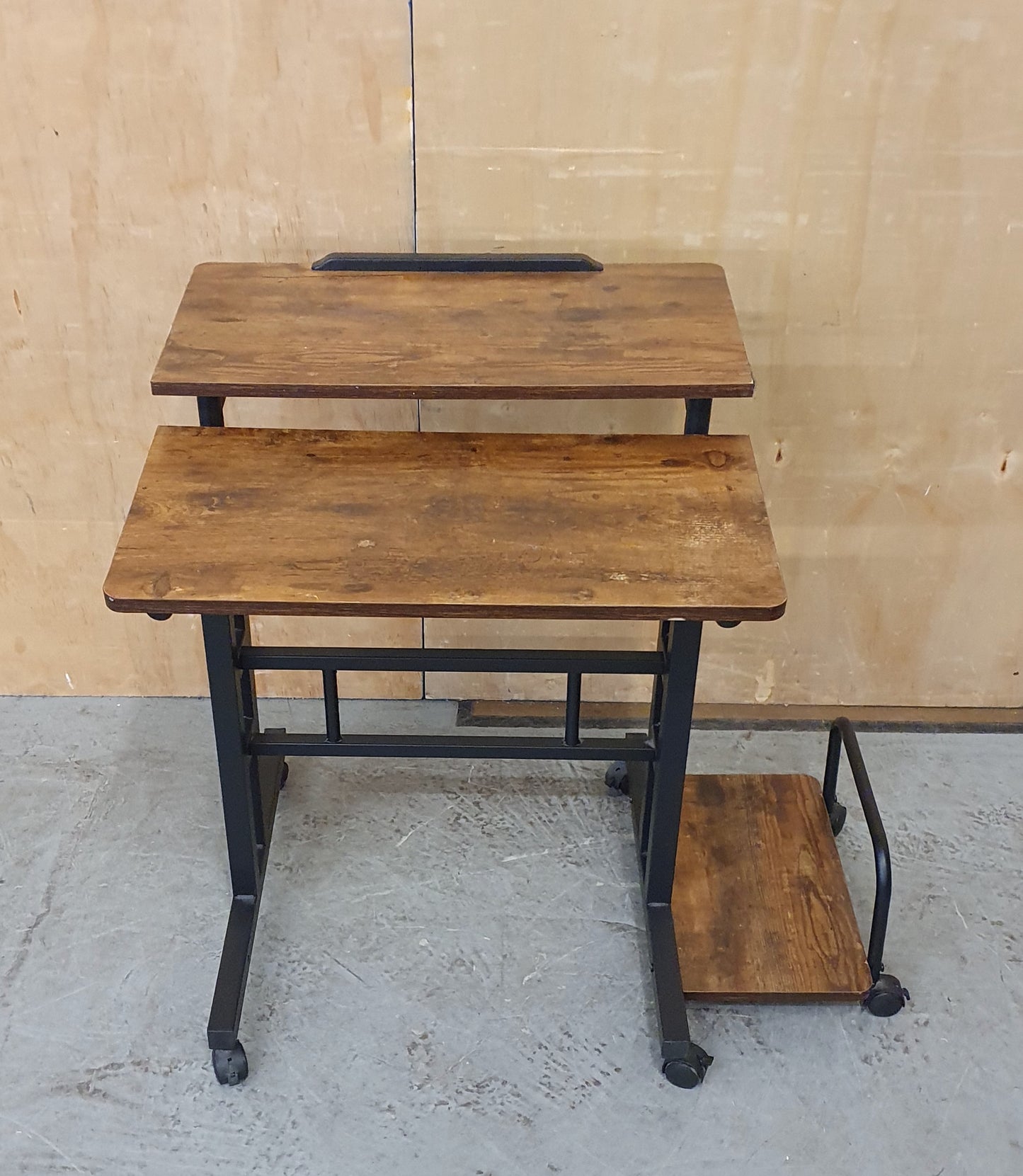 2 Tier Height Adjustable Small Wood Desk with Black Metal Frame - 104884