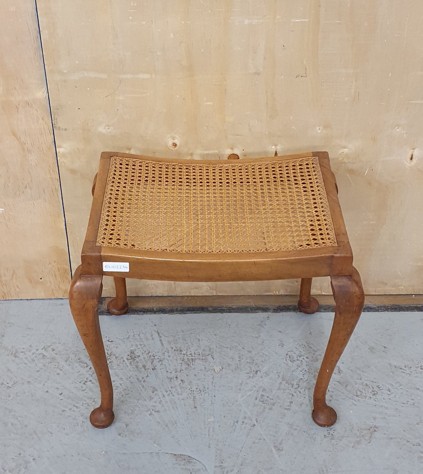 Vintage Queen Anne Bergere Cane Dressing Table Stool with Cabriole Legs - EL102284