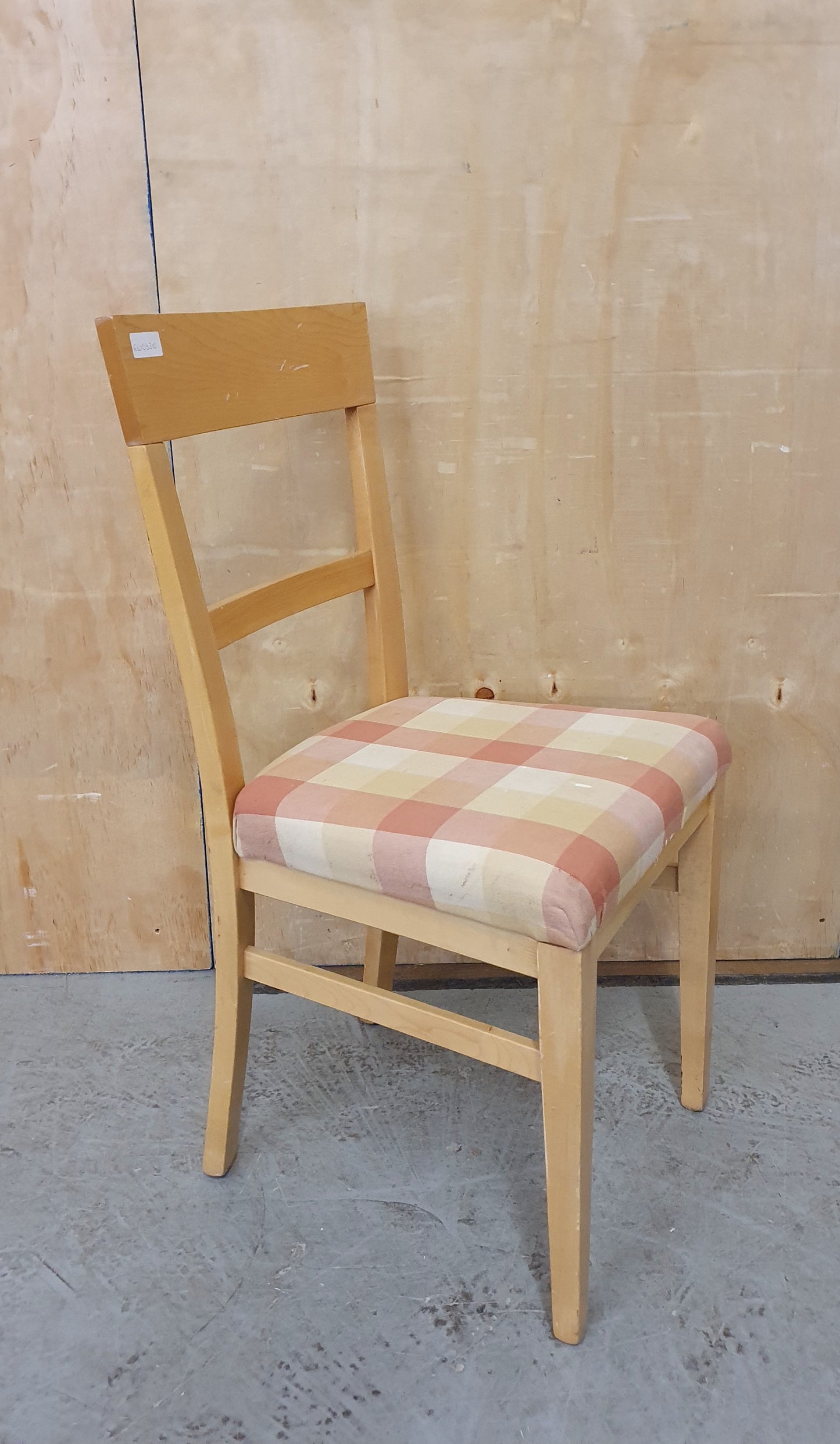 Single Wooden Dining Chair with Checked Fabric Seat - EL103310