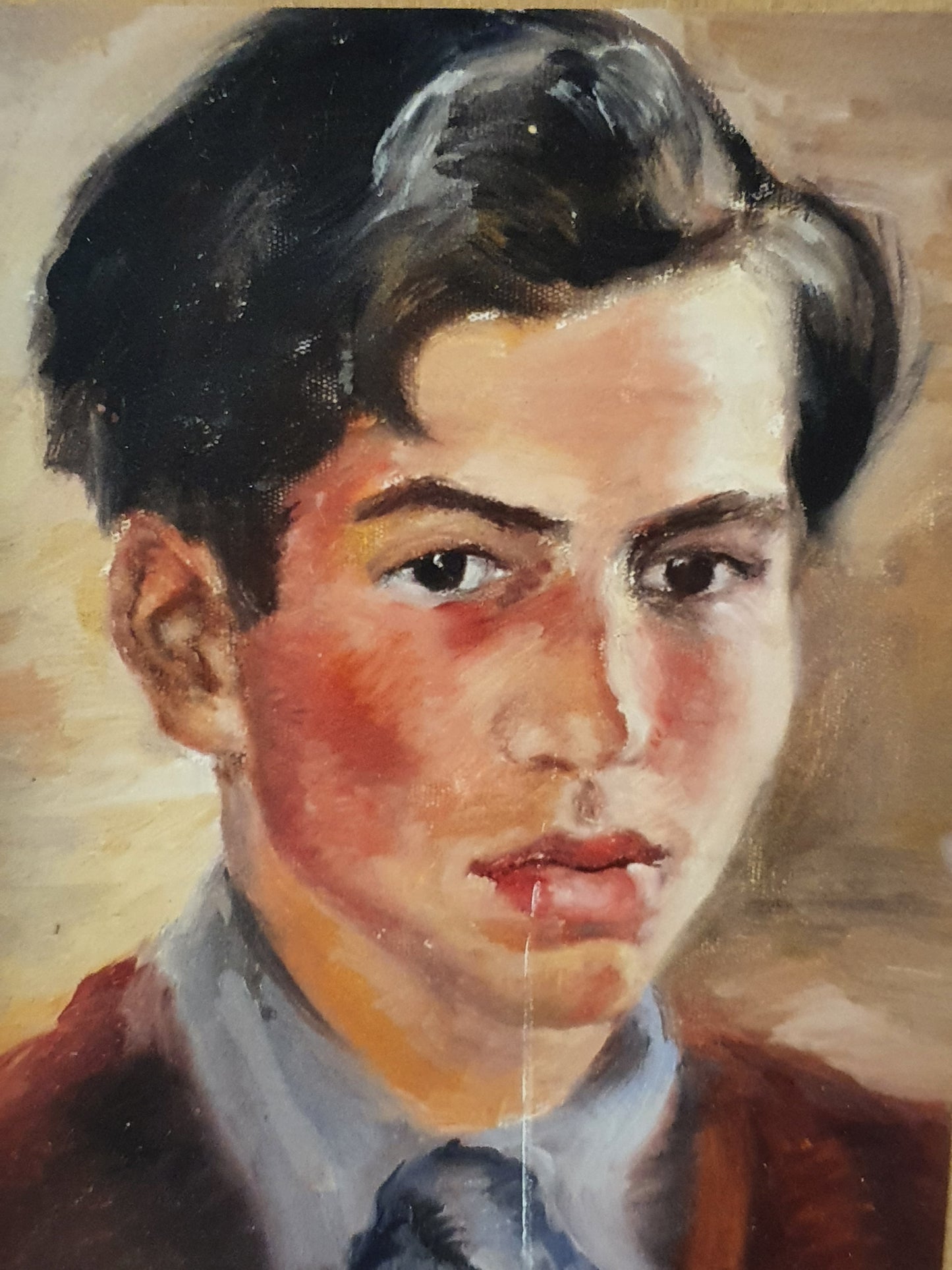 Painted Picture of Boy in Wooden Frame - BB160324-3