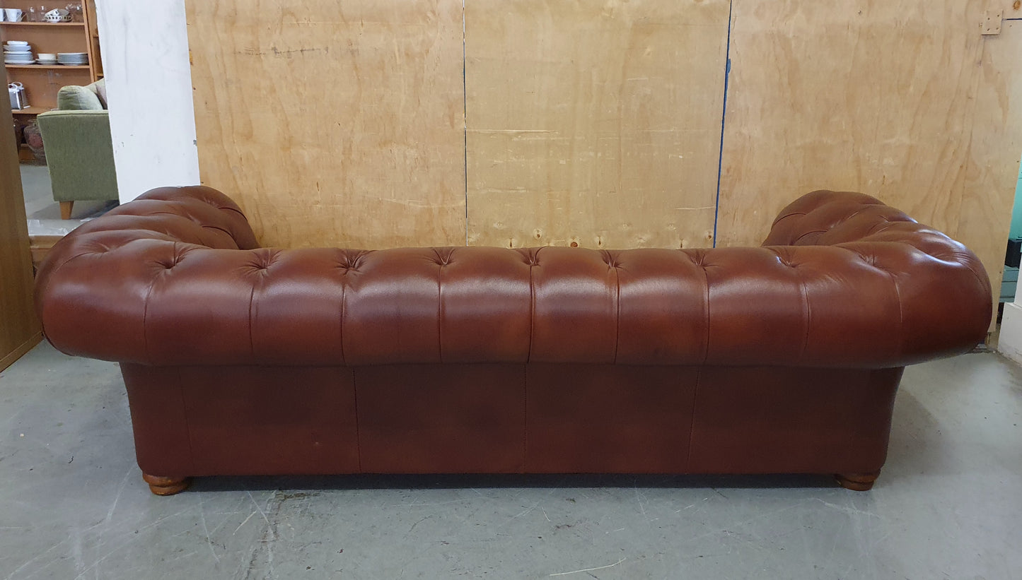 Brown Faux Leather Deep Buttoned Chesterfield 3 Seater Sofa - 104819