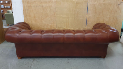 Brown Faux Leather Deep Buttoned Chesterfield 3 Seater Sofa - 104819