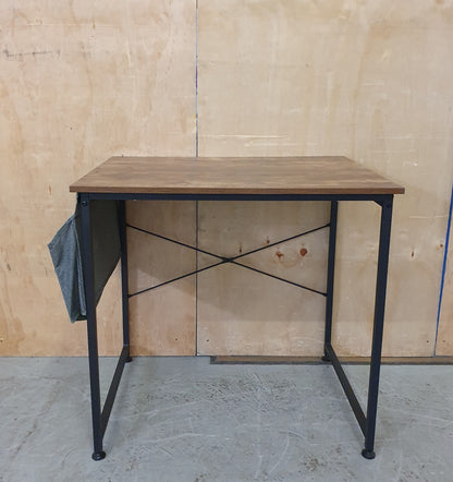 Small Dark Wood Top Desk with Black Metal Frame and Canvas Side Pouches - 104122