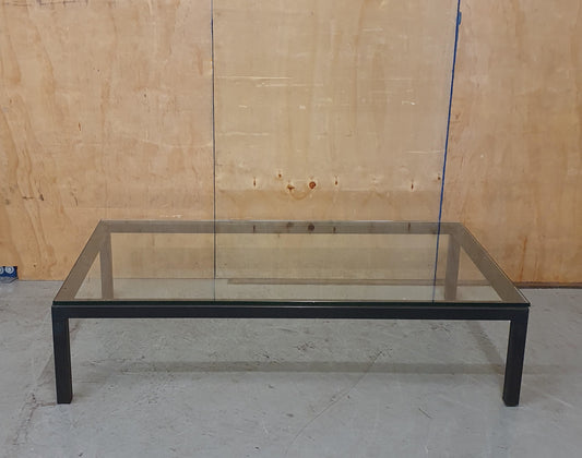 Large Heavy Modern Low Glass Coffee Table with Black Metal Frame - 103170