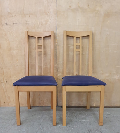 2 Matching Wood Dining Chairs with Blue Fabric Covered Seats - EL104557 / EL104558