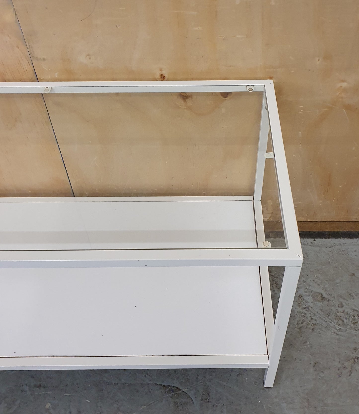 Modern White 2 Tier Coffee Table with Glass Top and Metal Frame - 104881