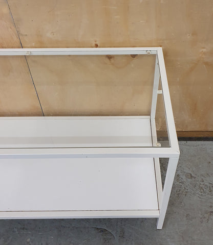 Modern White 2 Tier Coffee Table with Glass Top and Metal Frame - 104881