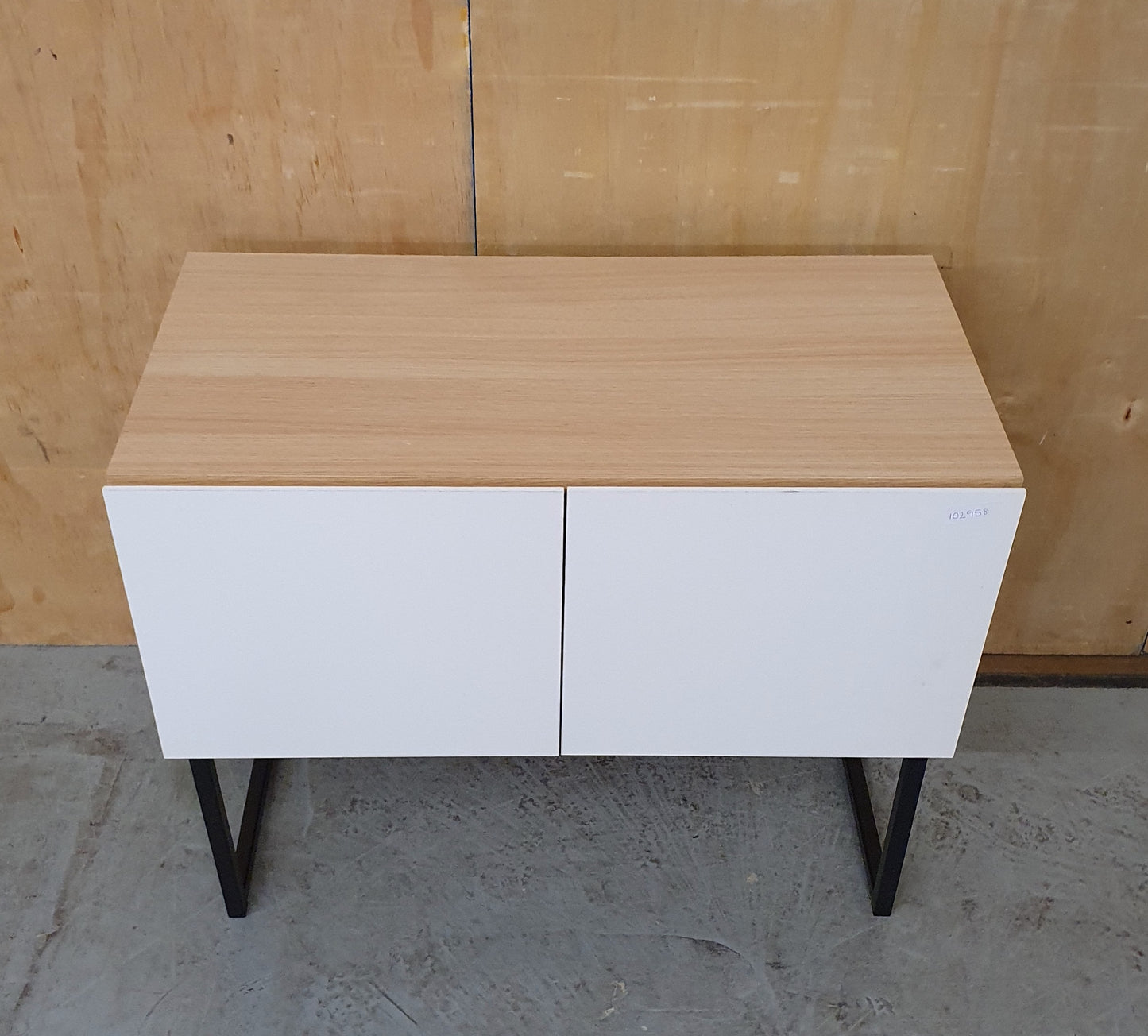 White Wooden 2 Door Cabinet with Black Metal Legs - 102958