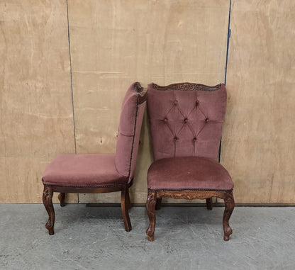 2 Matching Vintage Burgundy Velvet Slipper Chairs with Engraved Cabriole Feet - 140925-01