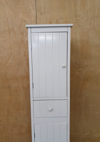 Tall White Wood Cabinet with 2 Doors and 1 Central Drawer - 270925-01