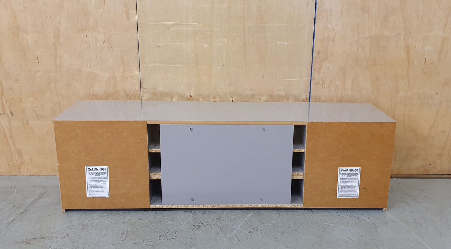 Large Grey High Gloss TV Stand with 2 Doors and Centre Shleving - 104045