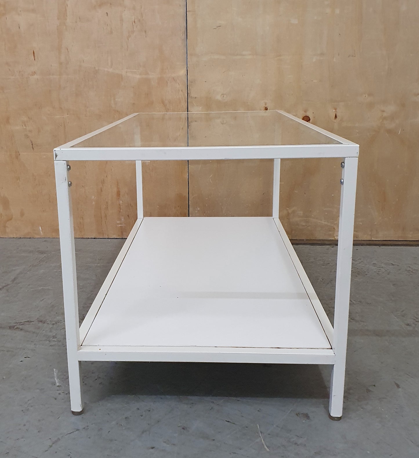 Modern White 2 Tier Coffee Table with Glass Top and Metal Frame - 104881