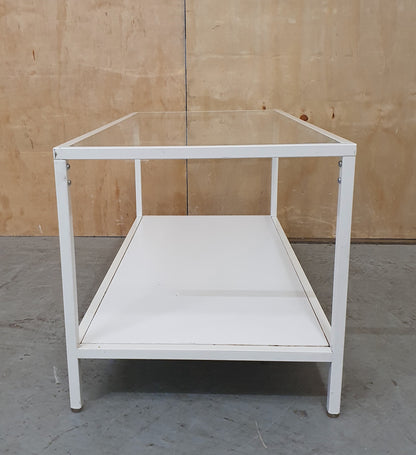 Modern White 2 Tier Coffee Table with Glass Top and Metal Frame - 104881