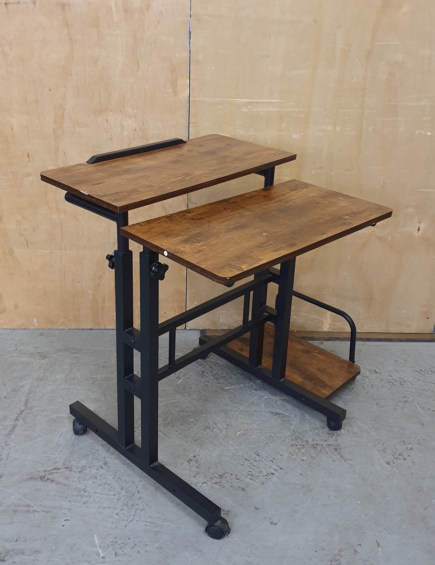 2 Tier Height Adjustable Small Wood Desk with Black Metal Frame - 104884