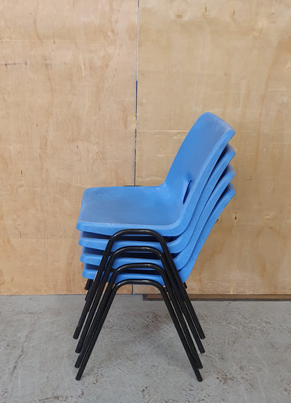 4 Matching Blue Plastic Stackable Chairs with Black Metal Legs - 103963/103964/103965/103966