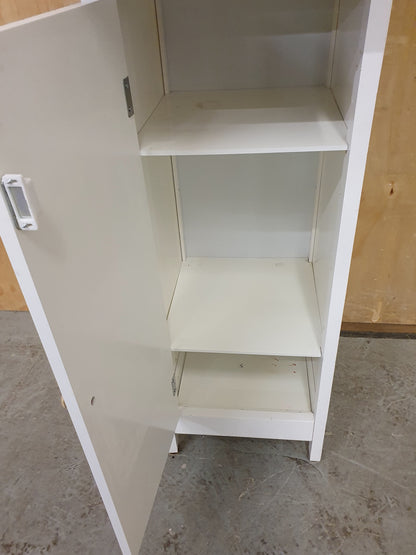 Tall White Wood Cabinet with 2 Doors and 1 Central Drawer - 270925-01
