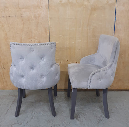 2 Grey Velvet Matching Dining Chairs with Deep Buttoned Back - EL103136 / EL103137