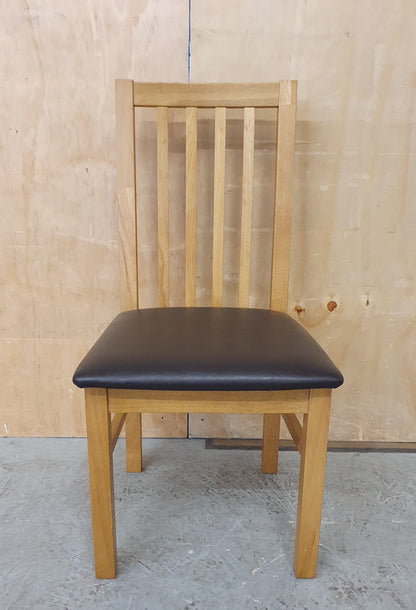 Single Oak Framed Dining Chair with Brown Faux Leather Seat - EL104366