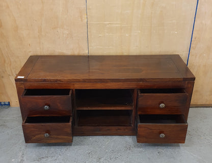 Large Dark Stained Heavy Duty Wood TV Stand with 4 Drawers and Centre Shelf - EL104592
