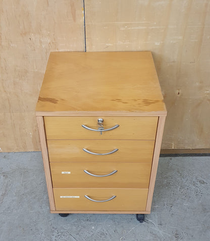 4 Drawer Lockable Wooden Filing Cabinet on Wheels - EL104373