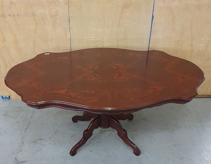 Large Dark Wood Vaneer Dining Table with Decorative Design Table Top - 103926