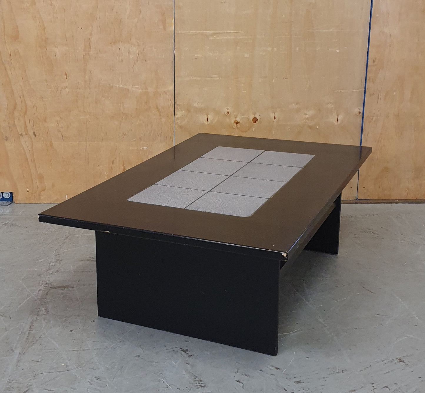 Black Wood Coffee Table with Grey Tiled Middle Area - 104838