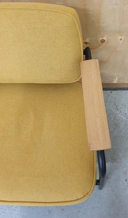 Modern Mustard Accent Chair with Black Metal Frame, Wood Armrest and Detachable Back Rest - 104869