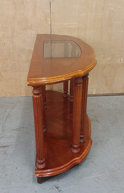 2 Tier Half Moon Varnished Wood Sideboard with Central Glass Top - EL104919