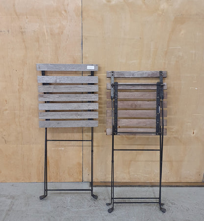 Wooden Slatted Garden Table and 2 Folding Chairs with Black Metal Frame - 103060/103061/103062