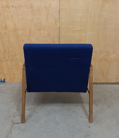 Blue Velvet Accent Armchair with Rattan Sides - 104941