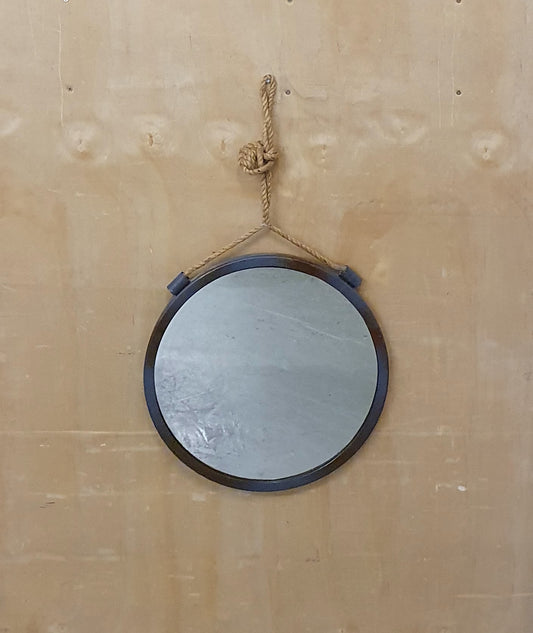 Metal Frame Round Mirror with Rope for Hanging - 260925-01