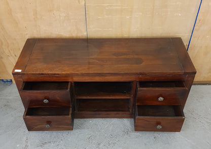 Large Dark Stained Heavy Duty Wood TV Stand with 4 Drawers and Centre Shelf - EL104592