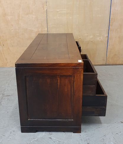 Large Dark Stained Heavy Duty Wood TV Stand with 4 Drawers and Centre Shelf - EL104592