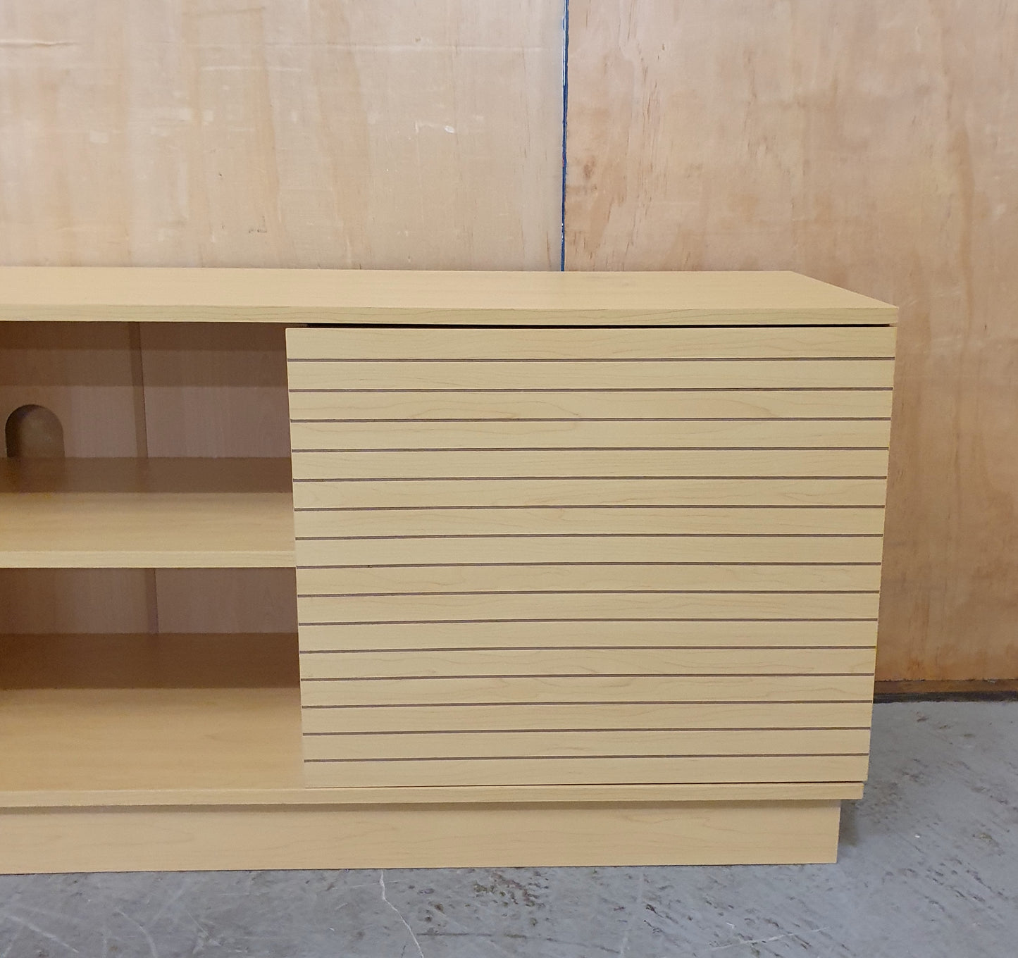 Wood TV Stand with 2 Slatted Doors and Internal Shelves - 104825