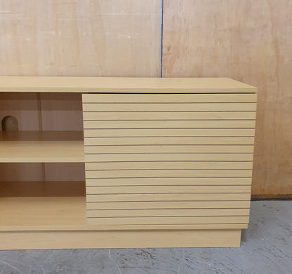 Wood TV Stand with 2 Slatted Doors and Internal Shelves - 104825