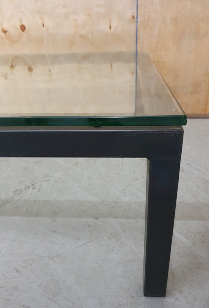 Large Heavy Modern Low Glass Coffee Table with Black Metal Frame - 103170