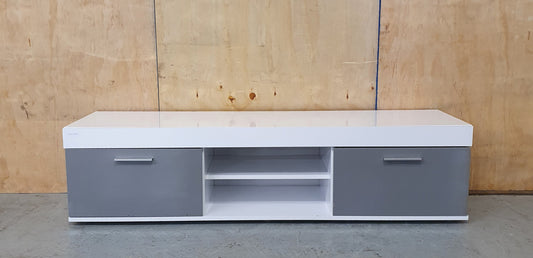 Grey and White TV Bench with Doors and Centre Shelf- EL101086