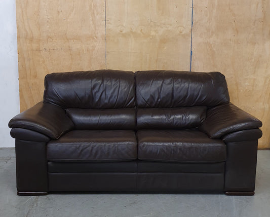 Brown Leather 2 Seater Sofa with Detachable Zipped Back Rests - 104869