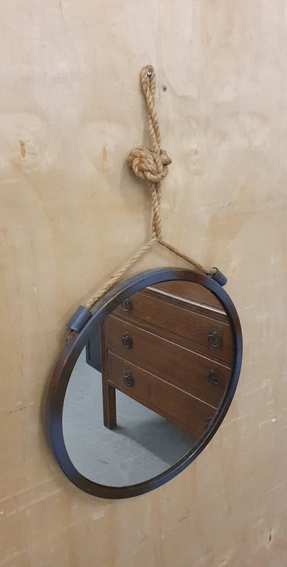 Metal Frame Round Mirror with Rope for Hanging - 260925-01