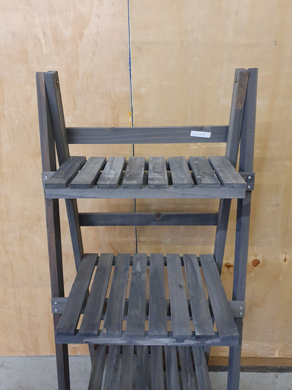 Grey Wood Folding Shelving Unit with 3 Slatted Shelves - 104008