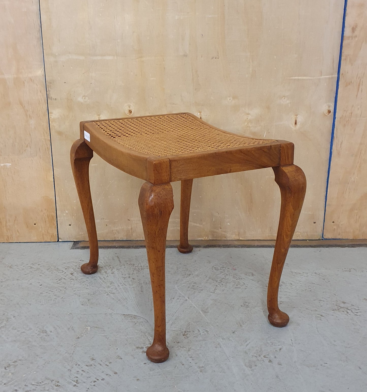 Vintage Queen Anne Bergere Cane Dressing Table Stool with Cabriole Legs - EL102284