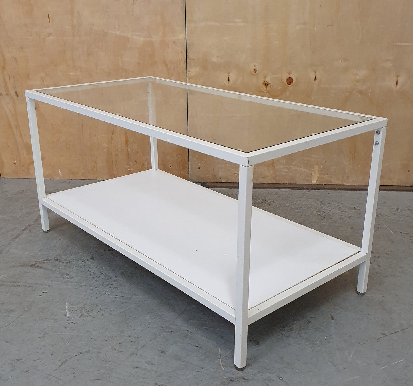 Modern White 2 Tier Coffee Table with Glass Top and Metal Frame - 104881
