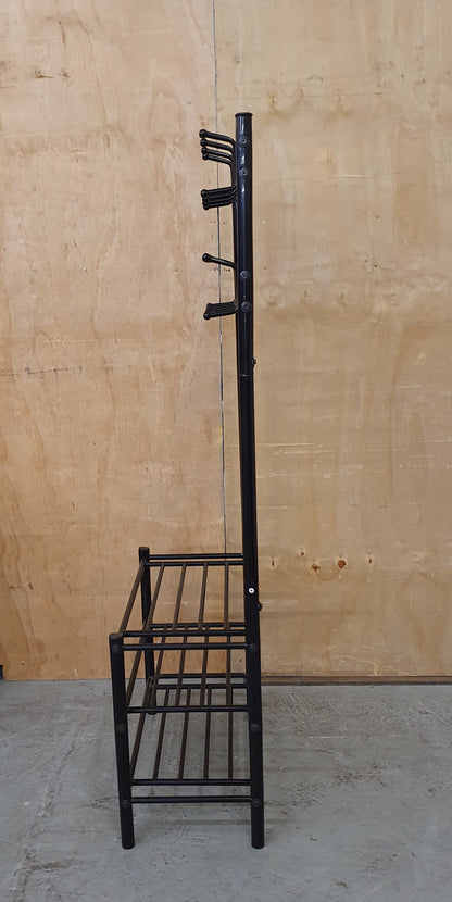 Black Metal Free Standing Coat Stand with 3 Tier Shoe Rack - EL104602
