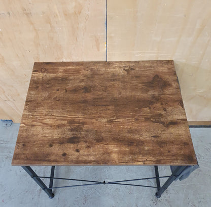 Small Dark Wood Top Desk with Black Metal Frame and Canvas Side Pouches - 104122