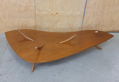 2 Tier Large Boomerang Shape Mid Century Inspired Design Coffee Table with Removable Glass Top - 103034