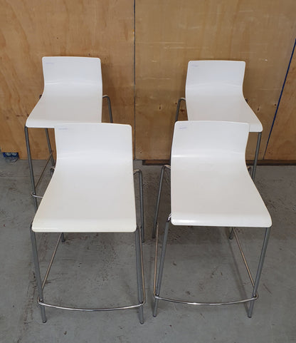 4 Matching White Stackable Bar Stools with Chrome Frame - RN103202 / RN103203 / RN103193 / RN103200