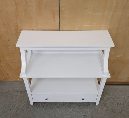 Small White Wood 2 tier Cabinet with 1 Drawer and Criss-Cross Back - 130825-07