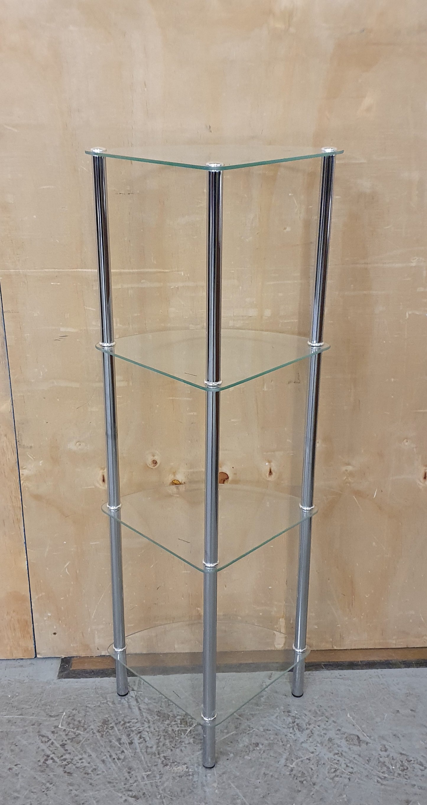 4 Tier Tempered Glass Corner Shelving Unit with Chrome Frame - 104547