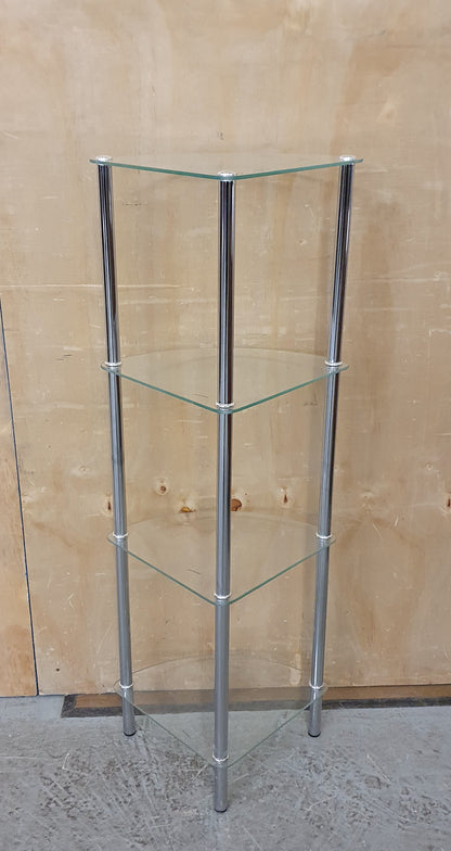 4 Tier Tempered Glass Corner Shelving Unit with Chrome Frame - 104547