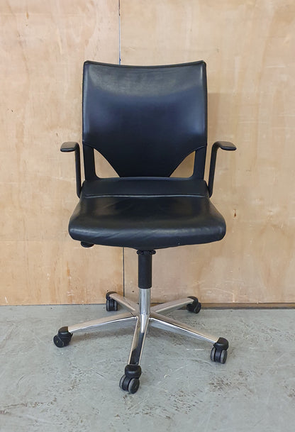Black Leather Office Chair with Chrome Frame and Castor Wheels - 104337